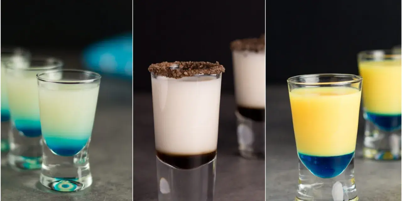 Kolorowe shoty z warstwami, idealne na imprezę. Odkryj proste i dobre shoty przepisy na te drinki.