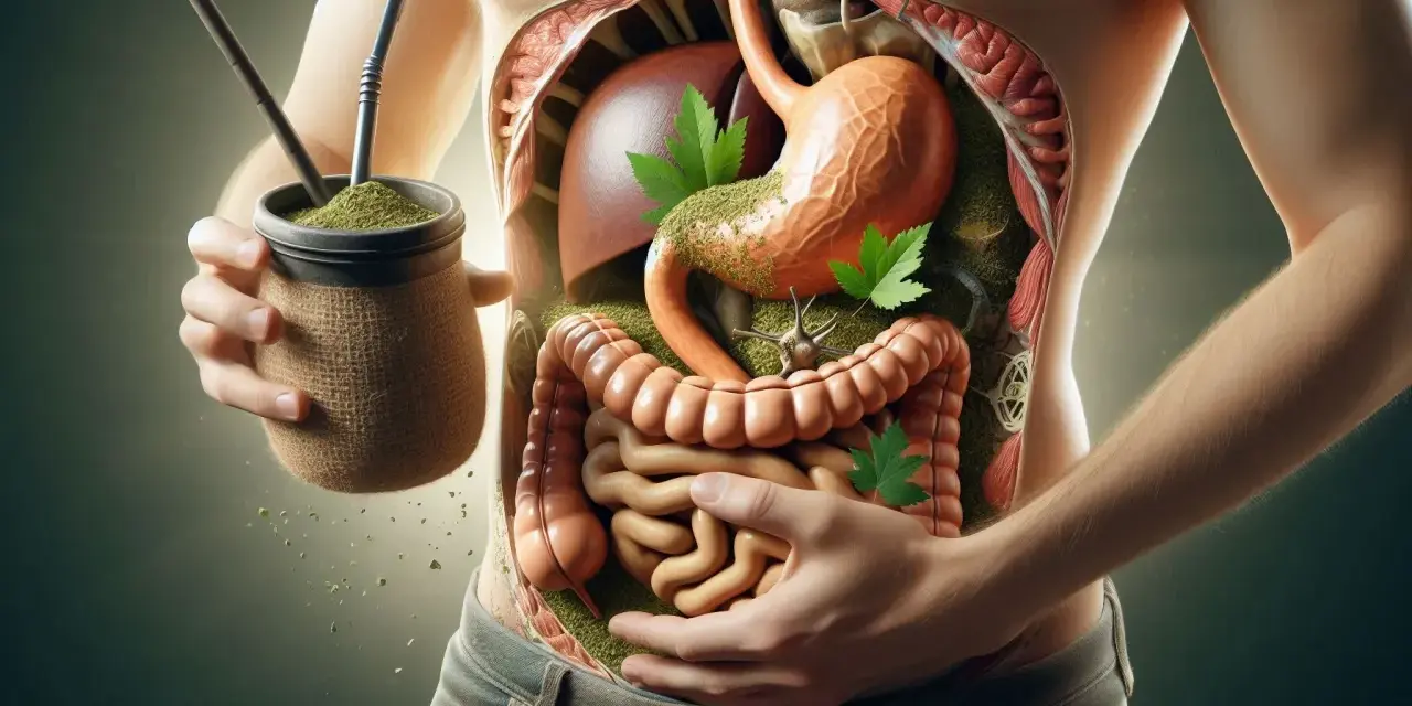 Wnętrze człowieka z trawą yerba mate, sugerujące yerba mate - właściwości negatywne.