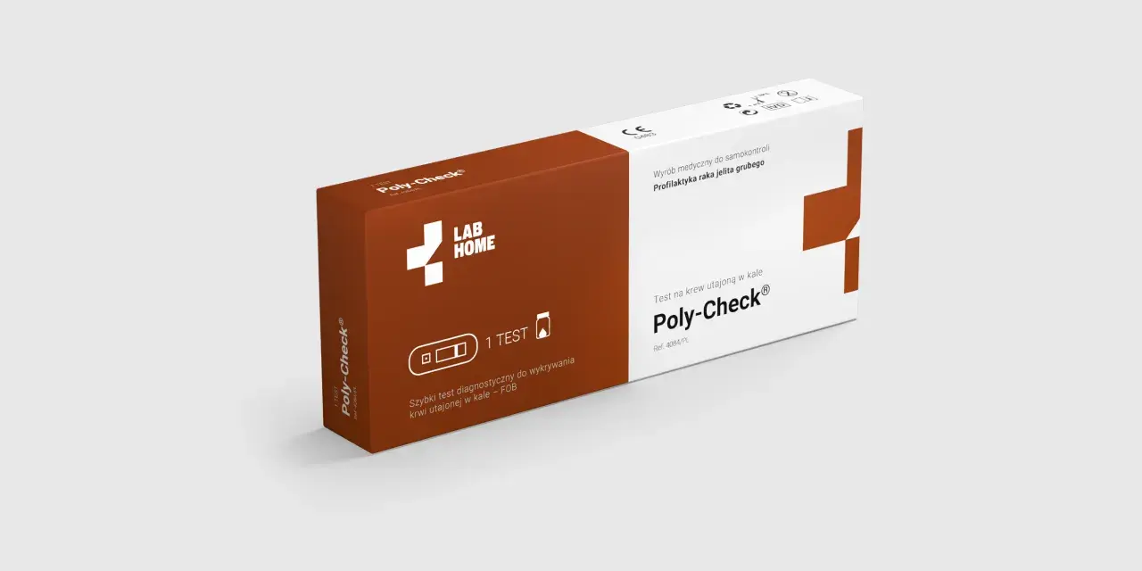 Szybki test Poly-Check do wykrywania krwi utajonej w kale. Profilaktyka raka jelita grubego.