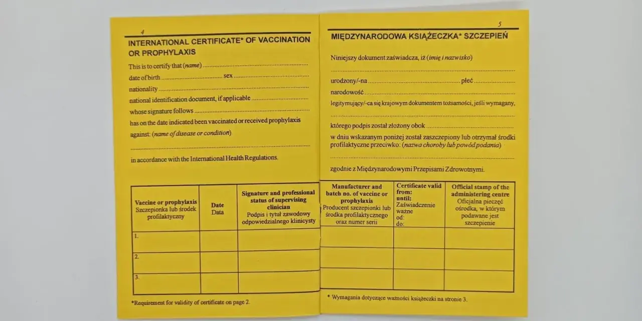 Międzynarodowa żółta książeczka szczepień, dokument potwierdzający przyjęcie szczepionki lub profilaktyki.