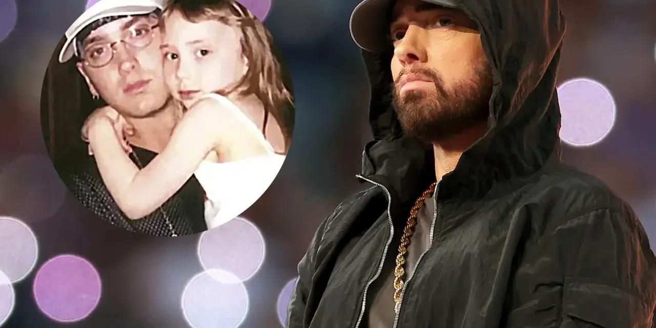 Kto to Eminem? Raper w czarnej bluzie z kapturem i złotym łańcuchem, obok zdjęcie z córką.