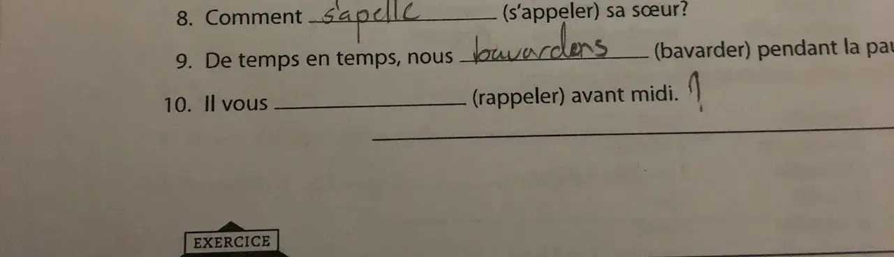 Ćwiczenie 10: Il vous rappeller avant midi. Pamiętaj o odmianie czasownika "rappeler".
