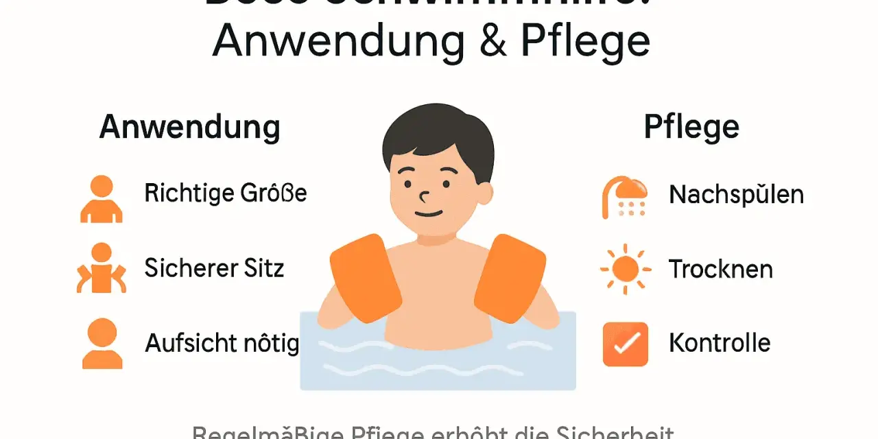 Beco Schwimmhilfe für Kleinkinder: Anwendung & Pflege. Ein Junge mit Schwimmflügeln im Wasser. Tipps für sichere Nutzung und Pflege.