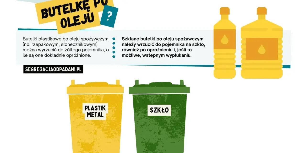 Plastikowe butelki po oleju wyrzucamy do żółtego pojemnika, szklane do zielonego. Dowiedz się, gdzie wyrzucić butelkę po oleju.