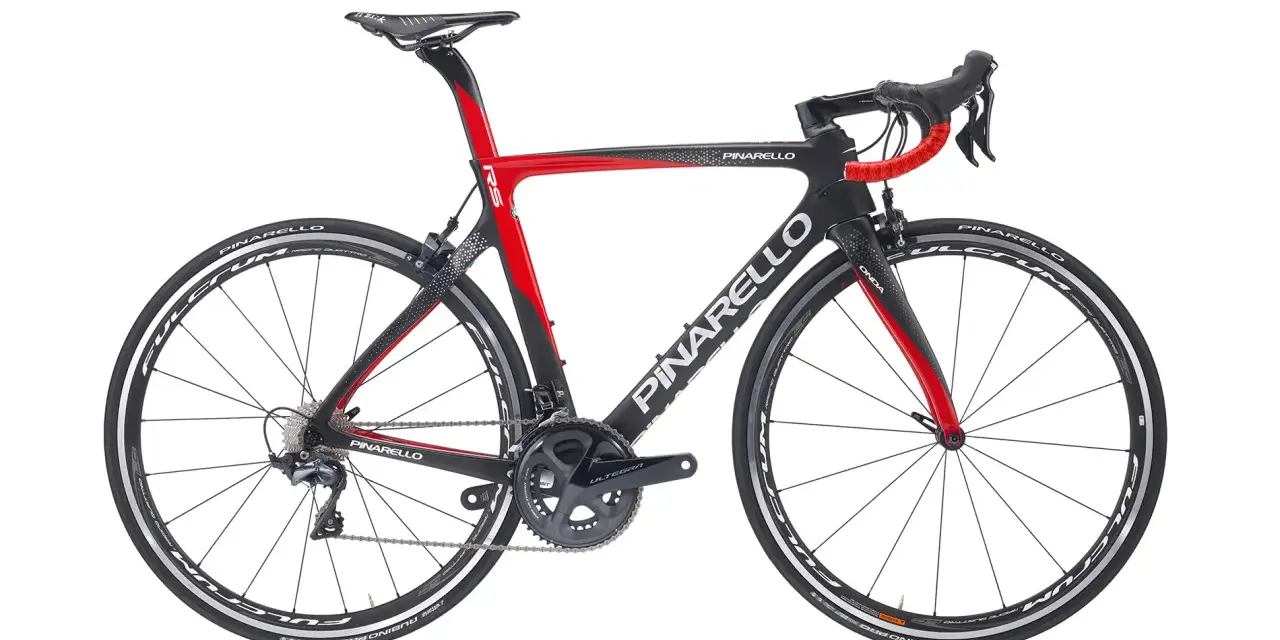 Sleek black and red Pinarello Gan RS road bike with Ultegra components and Fulcrum wheels, ready for a fast ride.