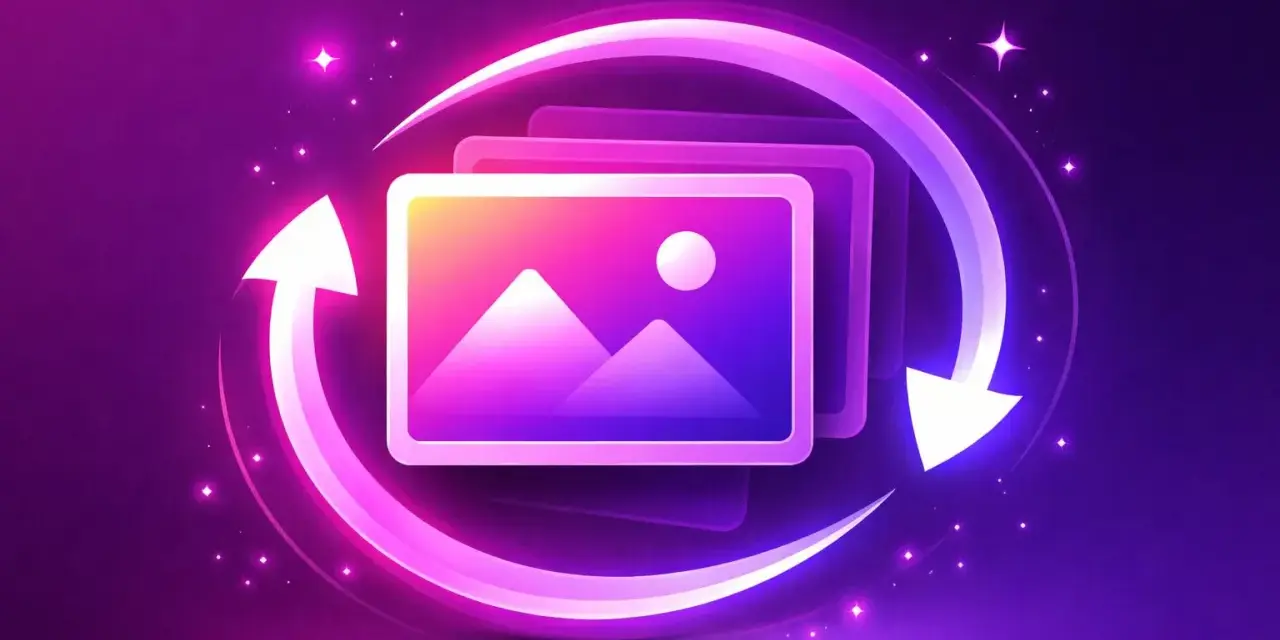 Animowane obrazy, jak zrobic gif? Stos ikon z krajobrazem w neonowym okręgu.