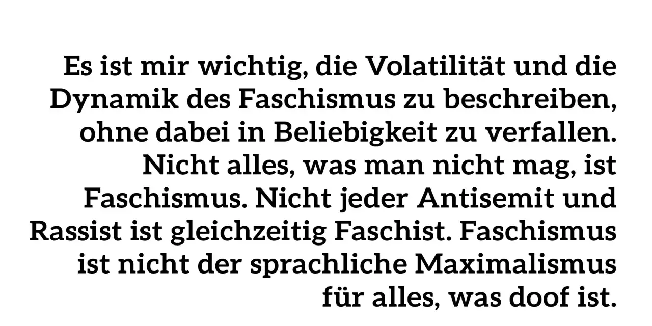 Text über die Dynamik des Faschismus, der betont, dass nicht alles, was man nicht mag, Faschismus ist. Eine klare Faschismus Definition.