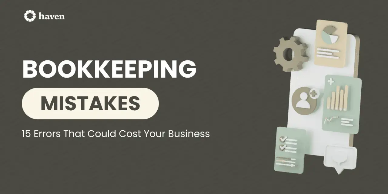 Bookkeeping mistakes can be costly. This graphic highlights common errors with icons representing data, checklists, and user profiles.