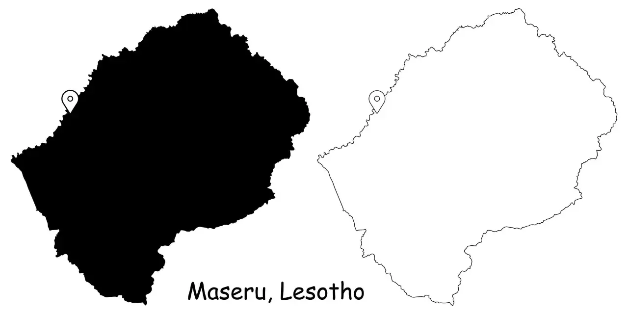 Dwie mapy Lesotho: jedna czarna, druga z konturem. Na obu zaznaczono Maseru.