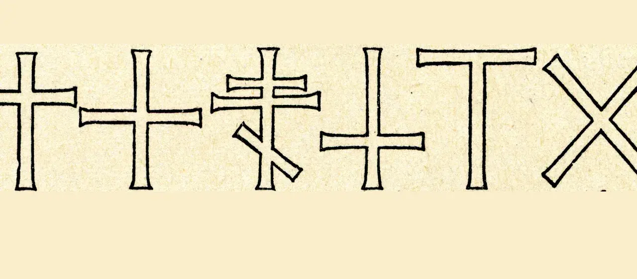 Verschiedene christus monogramm Symbole, darunter das Chi-Rho und das Kreuz, auf einem hellen Hintergrund.