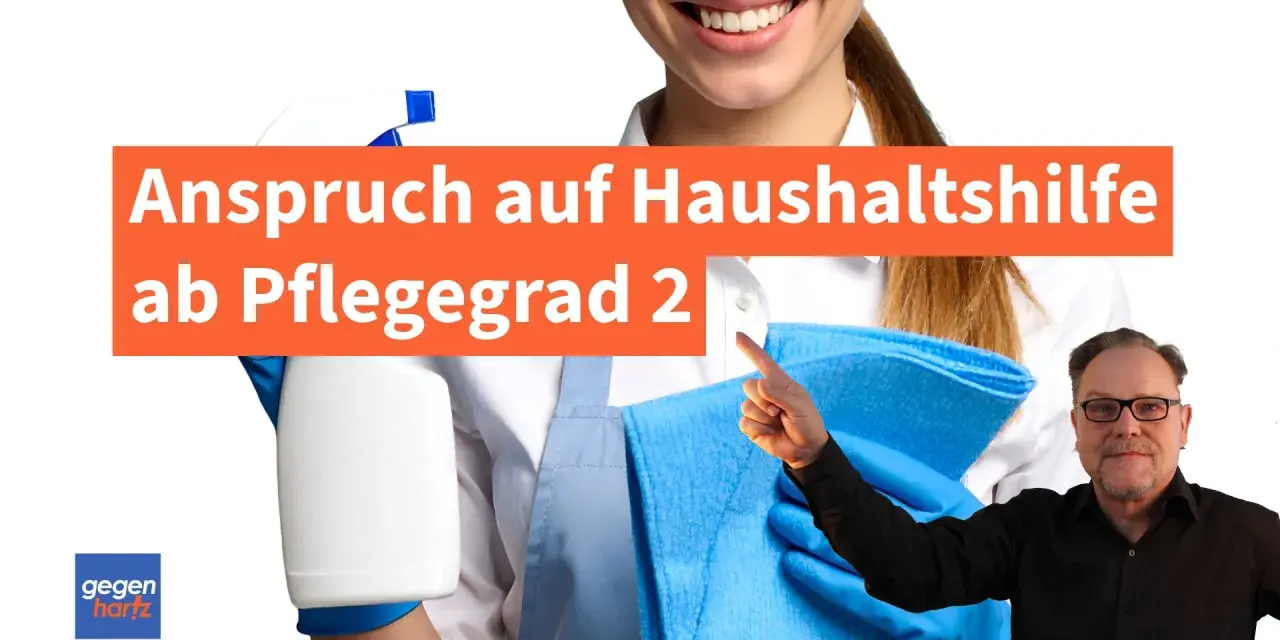 Anspruch auf Haushaltshilfe ab Pflegegrad 2. Eine Person mit Putzmitteln und Lappen, im Hintergrund ein Mann.