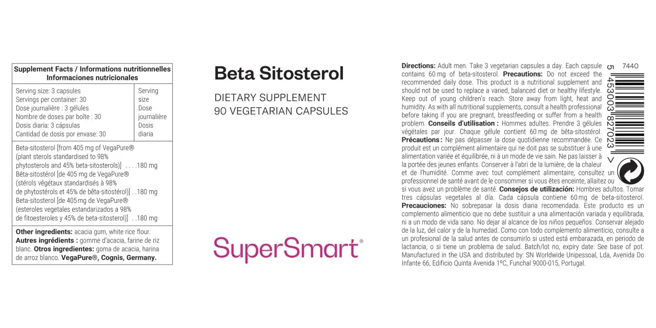 Integratore alimentare con beta-sitosterolo, 90 capsule vegetariane.