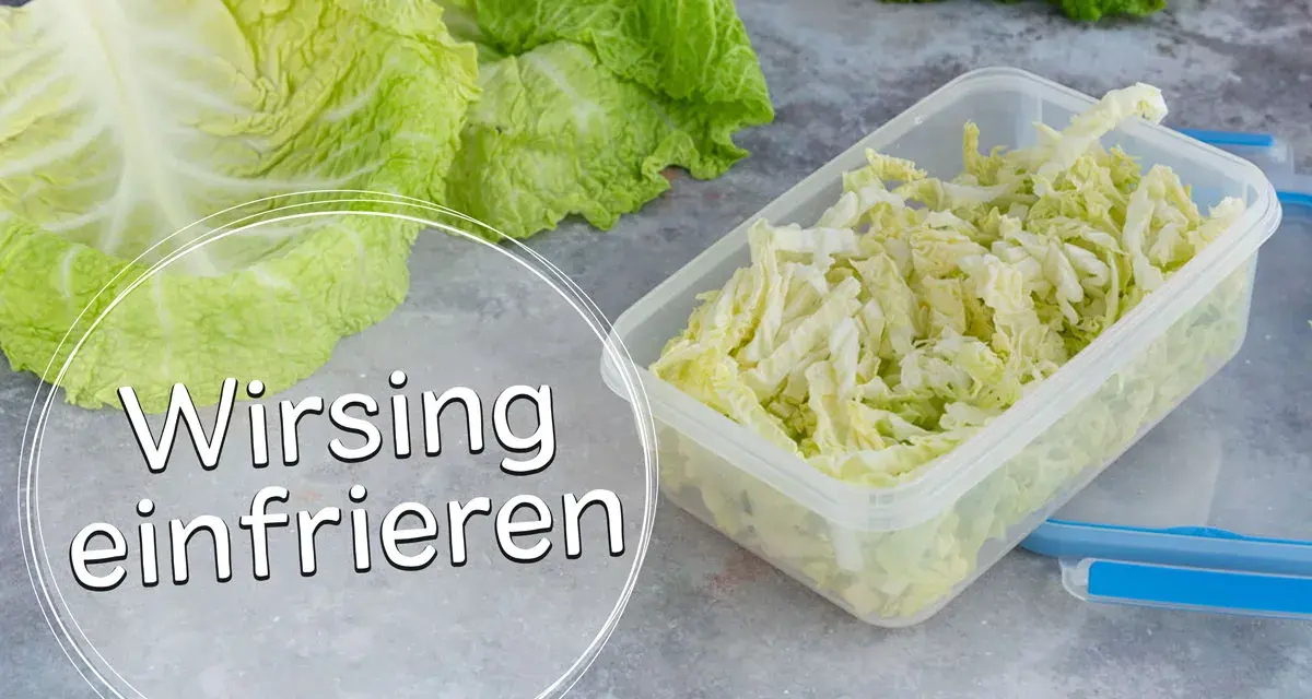 Frischer Wirsing, bereit zum Einfrieren in einer transparenten Box. So bleibt das Gemüse lange haltbar.