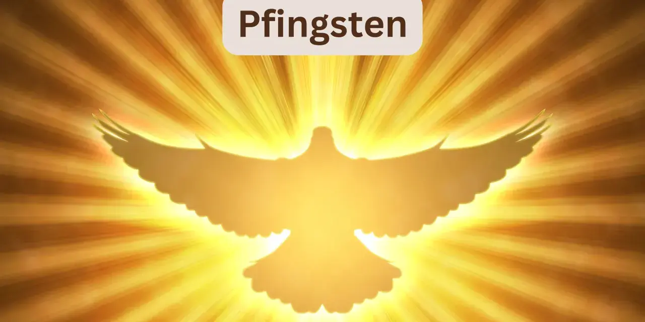 Ein leuchtender Geist in Taubenform vor goldenen Strahlen. Pfingsten 2027 – ein Symbol des Friedens und der Hoffnung.