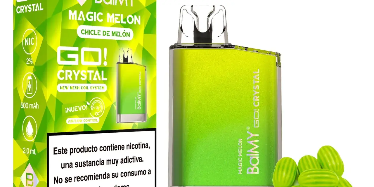Vape desechable BalMY GO! Crystal sabor Magic Melon, con chicles de melón y cubitos de hielo.