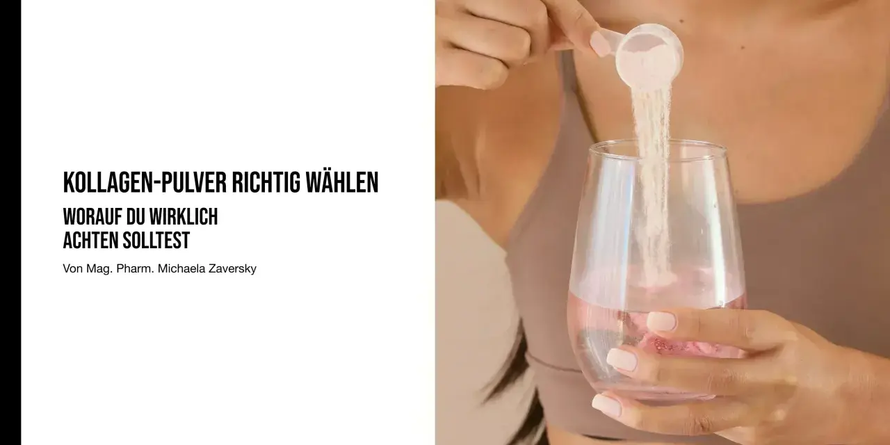 Frau gibt Kollagen-Pulver in ein Glas Wasser. Was ist das und worauf achten?