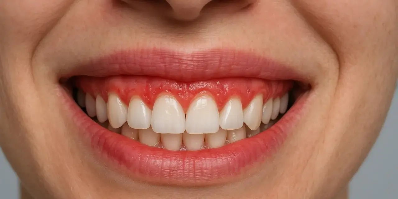 Uśmiech z widocznymi dziąsłami, które nadają mu charakterystyczny "gummy smile".