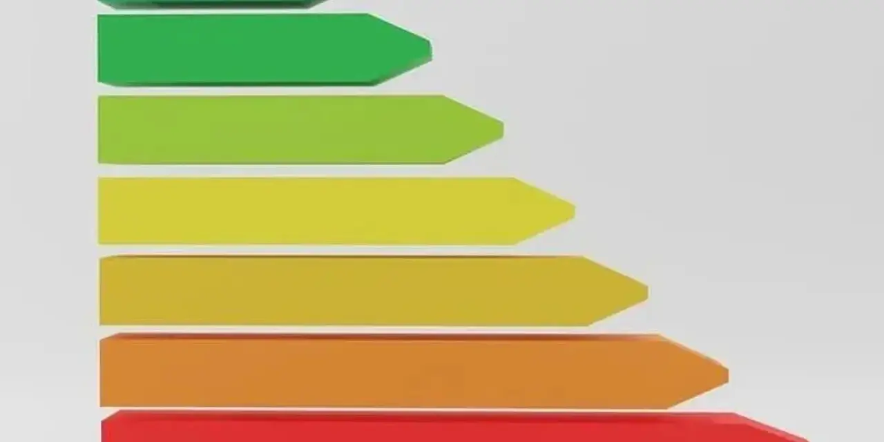Gráfica de barras de colores, de verde a rojo, que representa la eficiencia energética en el hogar.