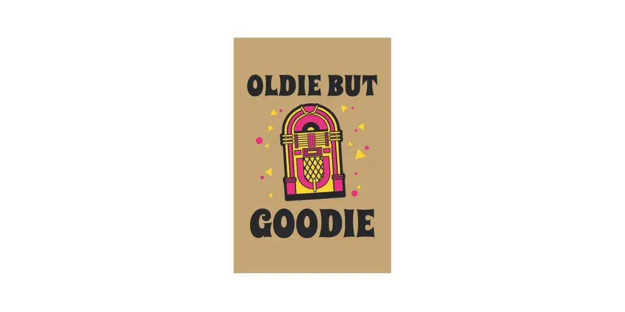Ein bunter Jukebox-Druck mit der Aufschrift "Oldie but goodie". Perfekt für Musikliebhaber, die den Charme vergangener Zeiten schätzen.