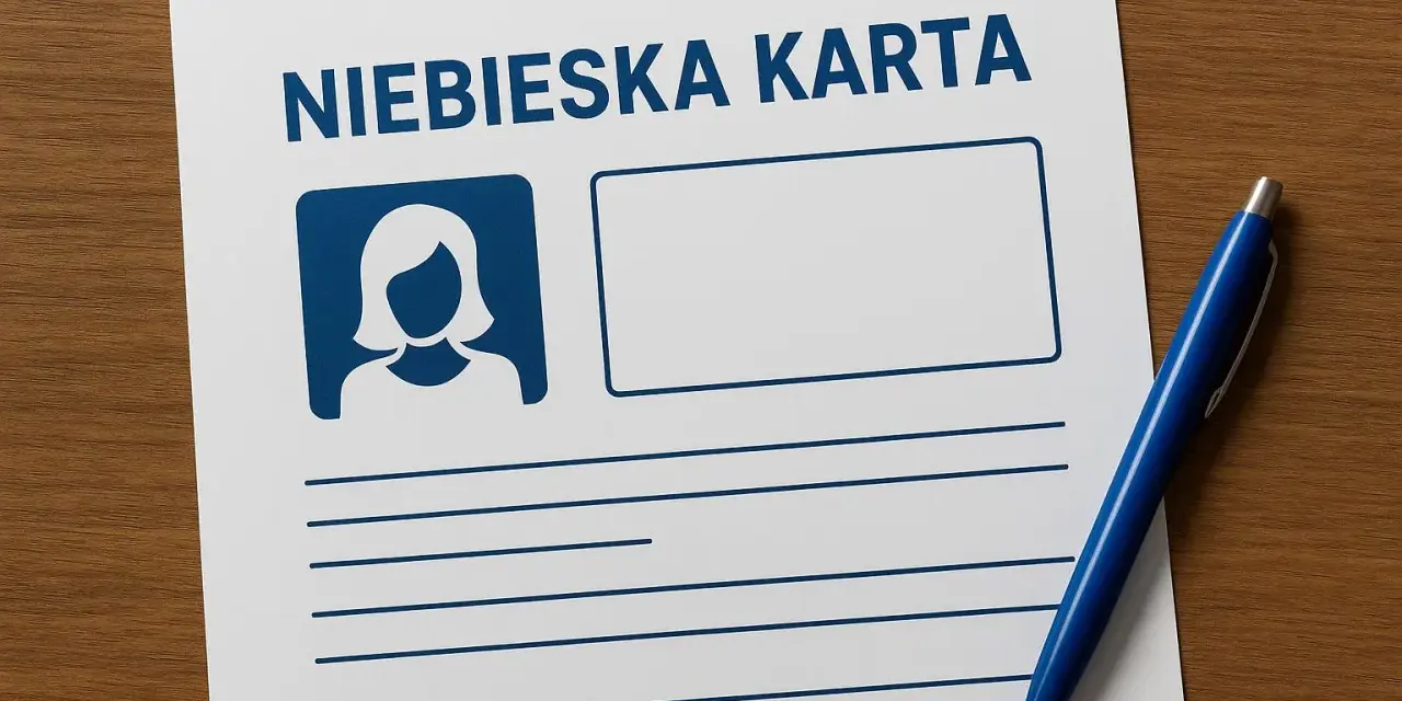 Niebieska karta z miejscem na zdjęcie i dane, gotowa do wypełnienia. Dokument ten może mieć poważne konsekwencje.