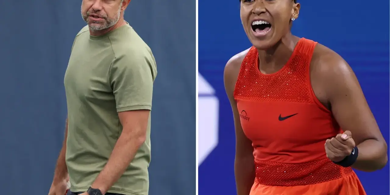Naomi Osaka świętuje zwycięstwo, obok niej jej partner, trener.