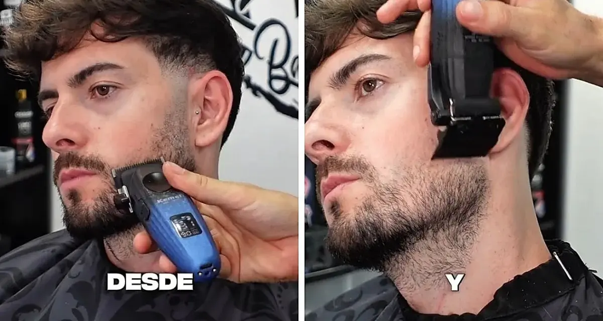 Hombre con barba italiana, antes y después de un corte de barba.