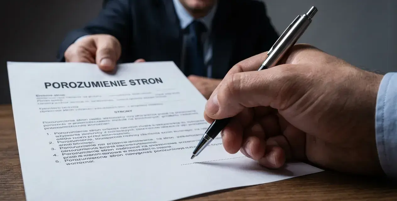 Podpisanie dokumentu "Porozumienie stron" - wzór wypowiedzenia umowy o pracę za porozumieniem stron.