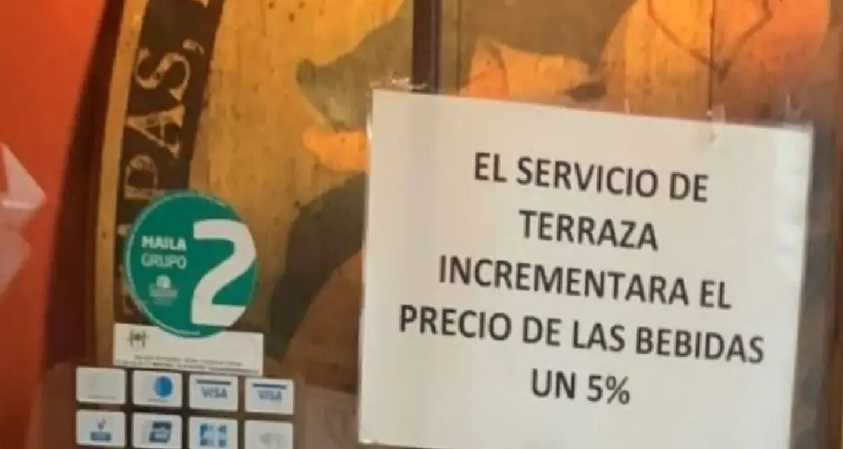 Aviso en un bar: el servicio de terraza incrementará el precio de las bebidas un 5%. Obligación de informar.
