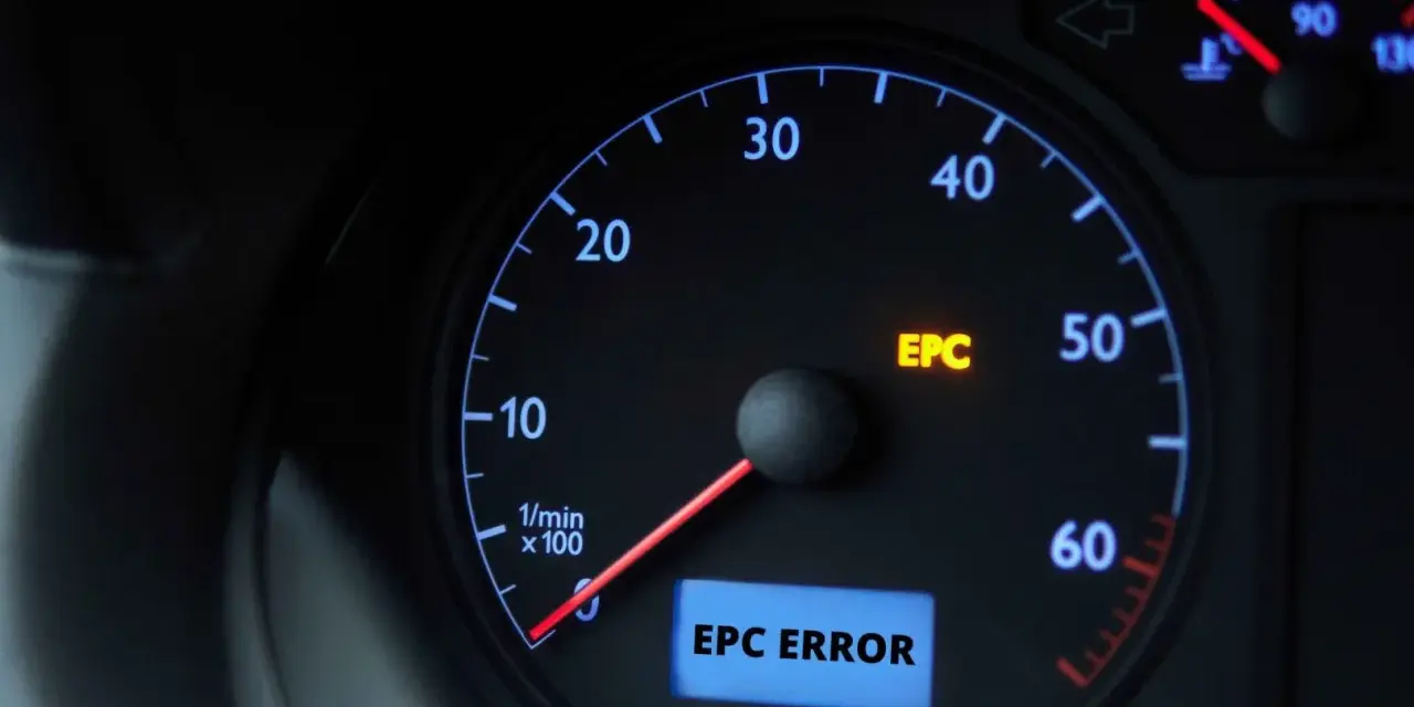 Kontrolka EPC świeci się na desce rozdzielczej VW, sygnalizując błąd.