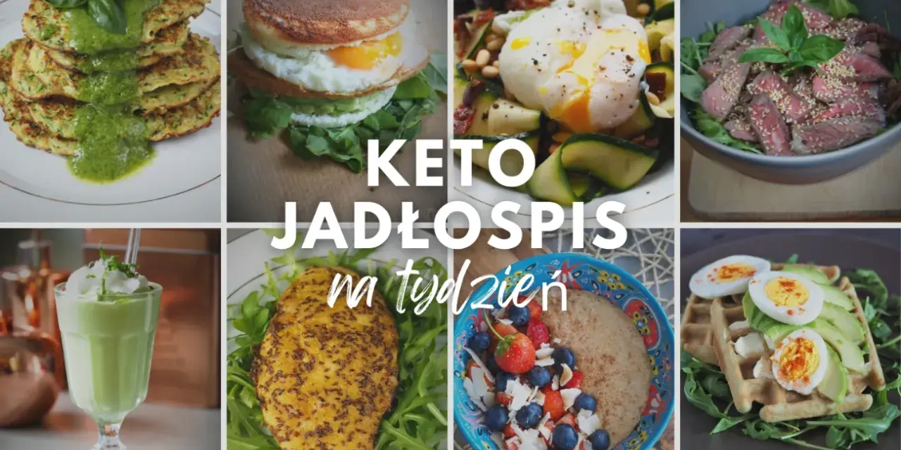 Keto jadłospis na tydzień: placki cukinii, jajko sadzone z awokado, sałatka z wołowiny, kurczak, owsianka z owocami i gofry.