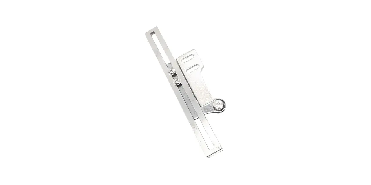 Pieza metálica ajustable, parte de los tipos de cremalleras para máquinas de coser, con tornillos y ranuras.
