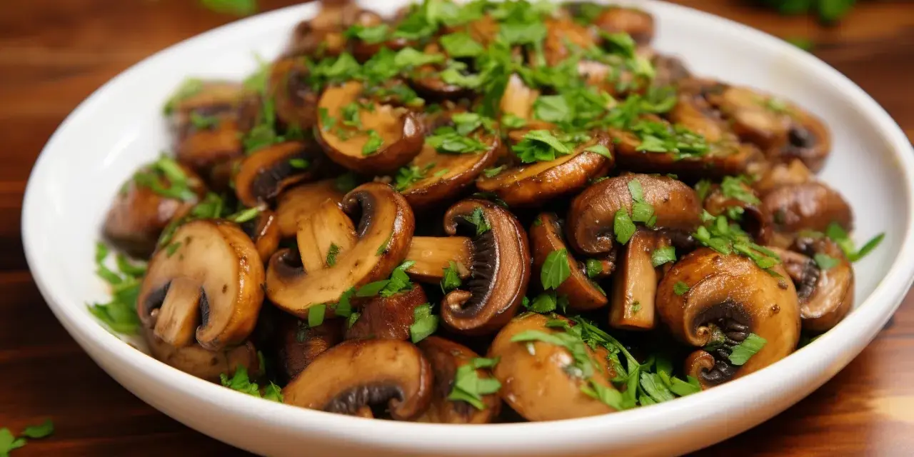 Champignons de Paris sautés, parfaits pour une recette facile et savoureuse. Garnis de persil frais.