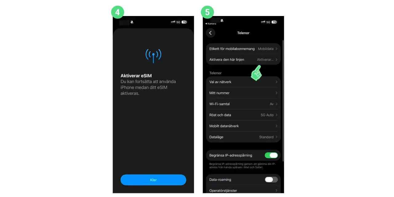 Aktiverar eSIM på din iPhone. Följ stegen för att vimla aktivera simkortet och fortsätta använda din telefon.