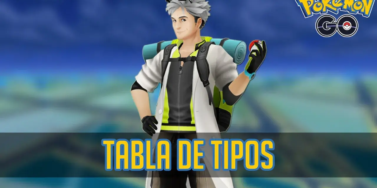 Personaje de Pokémon GO con tabla de tipos. Conoce las debilidades de cada tipo bicho para ganar batallas.