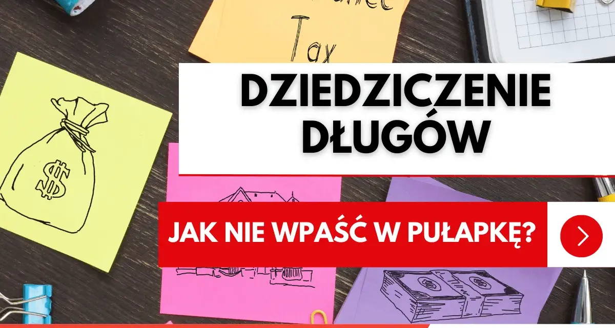 Nalepki z rysunkami worka pieniędzy, domu i stosu banknotów. Tekst: "DZIEDZICZENIE DŁUGÓW".