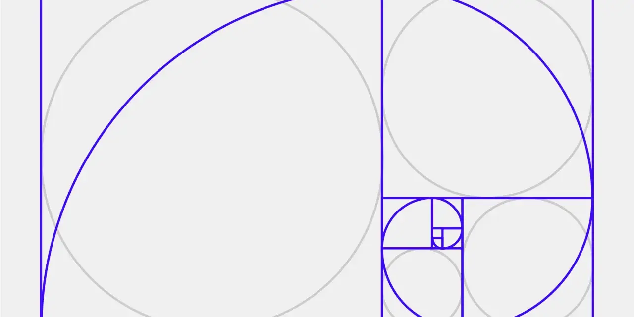 Espiral dorada que se expande, dividiendo rectángulos en proporciones perfectas.