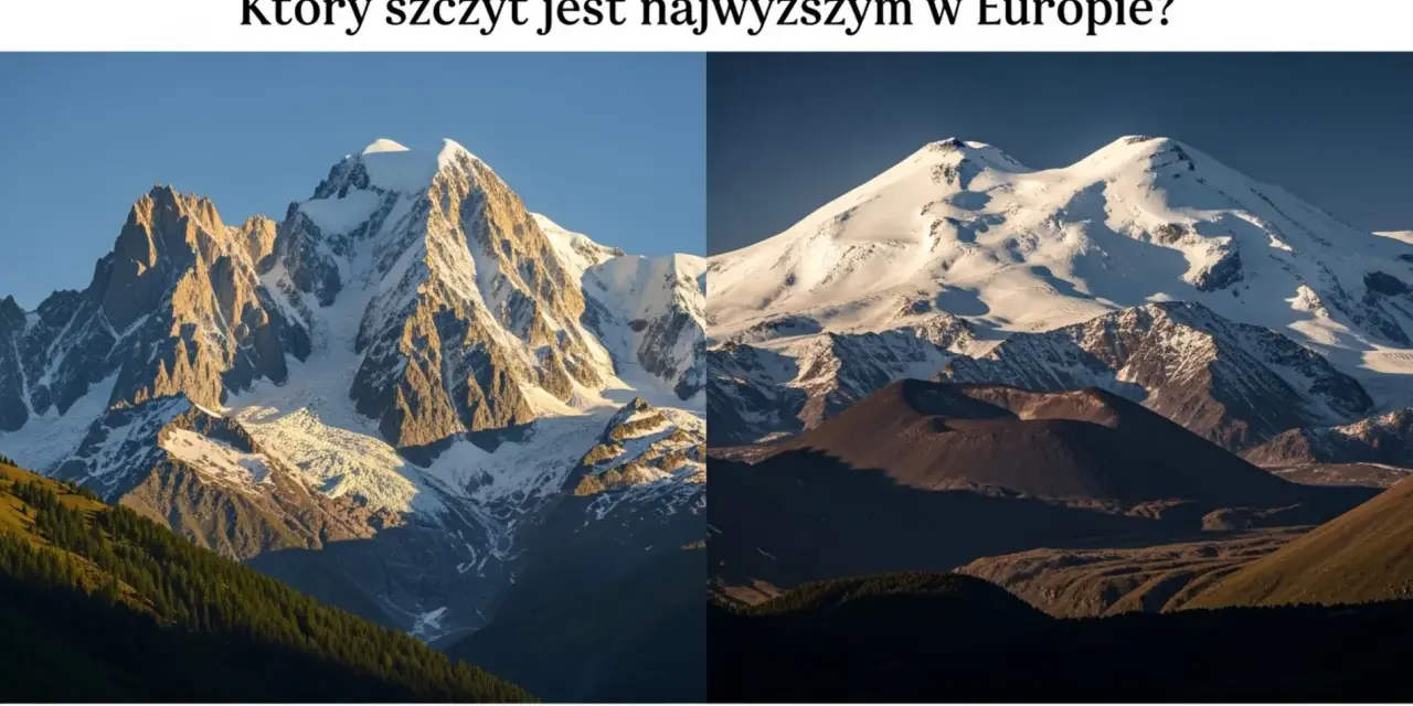 Dwa majestatyczne szczyty, jeden skalisty, drugi ośnieżony, rywalizują o miano najwyższego szczytu Europy.