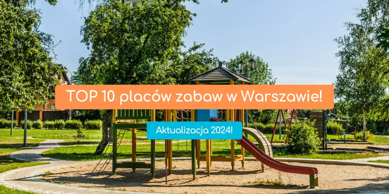 Kolorowy plac zabaw z piaskownicą i zjeżdżalnią, otoczony zielenią.