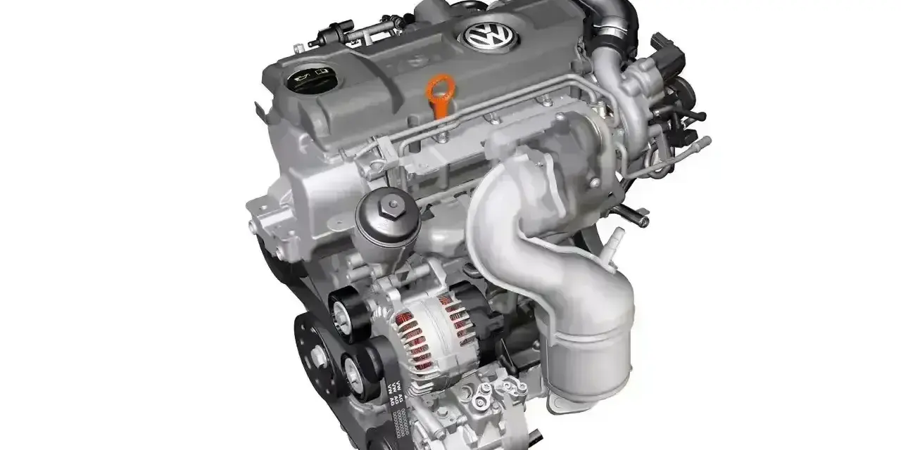 Silnik 1.6 TDI Volkswagena z turbosprężarką i paskiem napędowym.