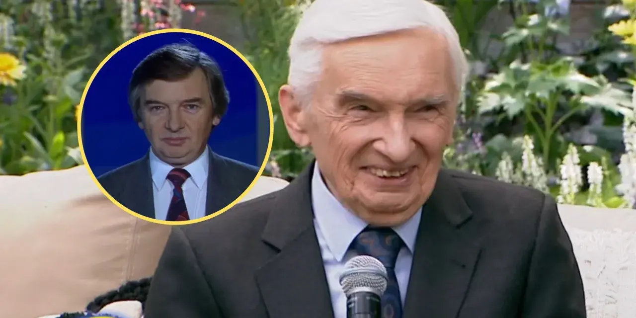 Uśmiechnięty starszy pan w garniturze, obok zdjęcie młodszego mężczyzny. Jeden z dziesięciu od kiedy pamięta, widać upływ czasu.