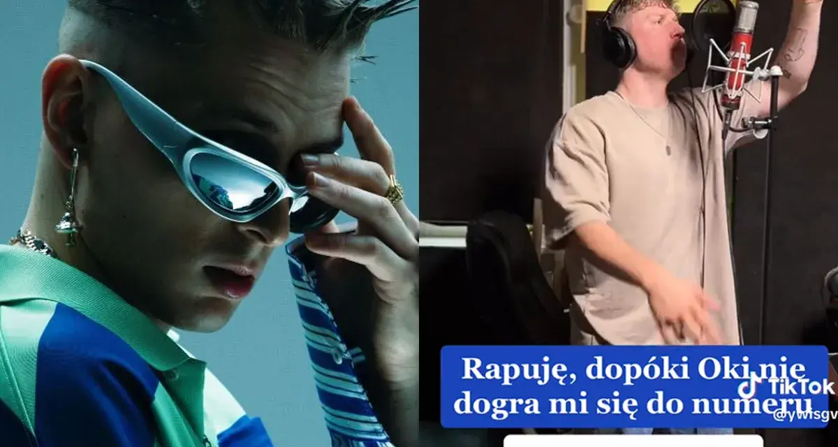 Oki 47, o co chodzi? Raper w okularach i w studiu nagraniowym.