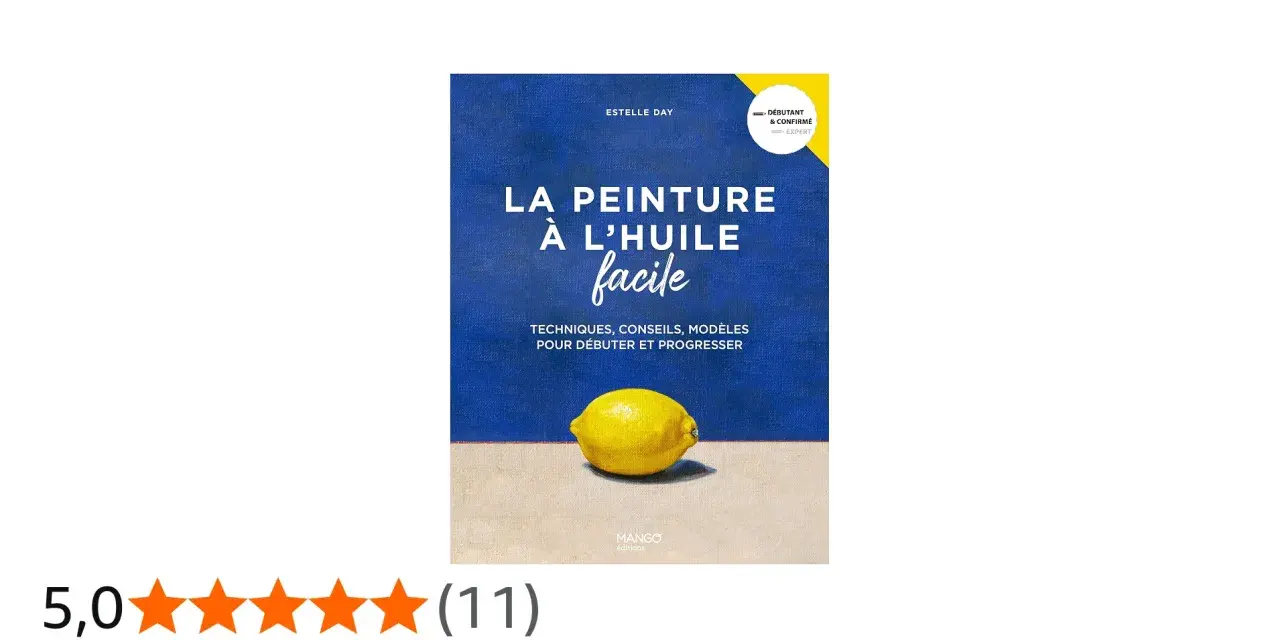 Couverture du livre "La peinture à l'huile facile" par Estelle Day, avec un citron jaune sur fond bleu et beige. Idéal pour apprendre la peinture à l'huile.