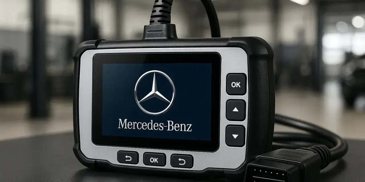 Diagnostikverktyg för Mercedes-Benz visar en lista med felkoder.