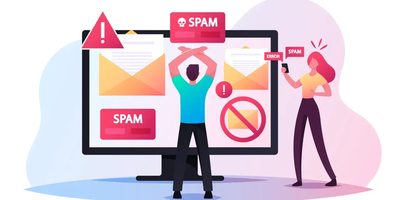 Osoba zrezygnowana przed monitorem z powiadomieniami SPAM, a kobieta z telefonem odbiera kolejne niechciane wiadomości.
