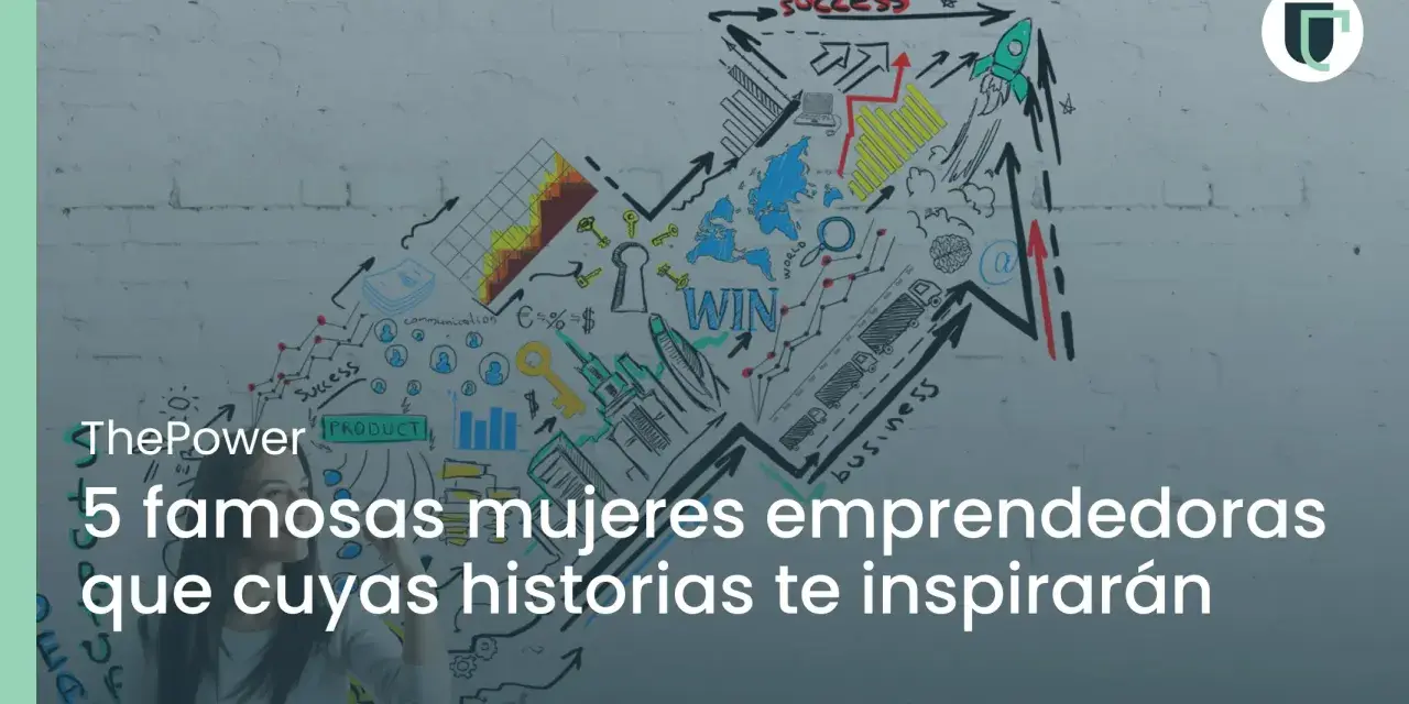 Mujeres emprendedoras famosas: una mujer mira un dibujo de una flecha ascendente con gráficos, llaves y un cohete.