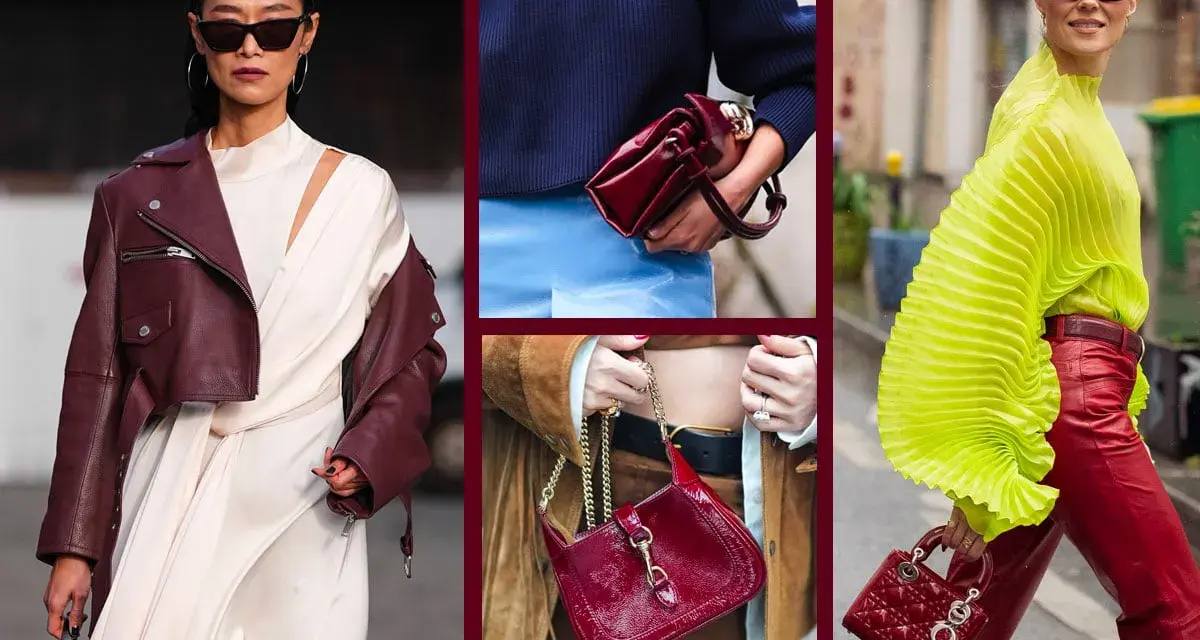 Moda donna: come abbinare il bordeaux con look audaci e chic. Giacche, borse e pantaloni in tonalità intense per un outfit di tendenza.