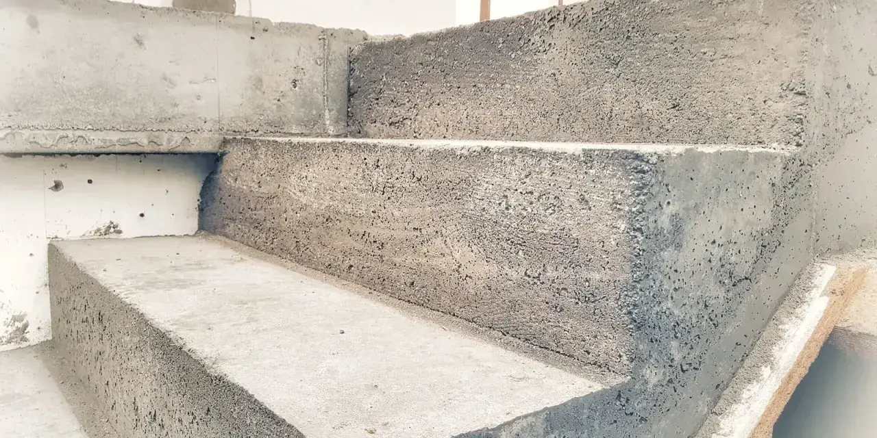 Szalowanie schodów z betonu, gotowe do dalszych prac budowlanych.