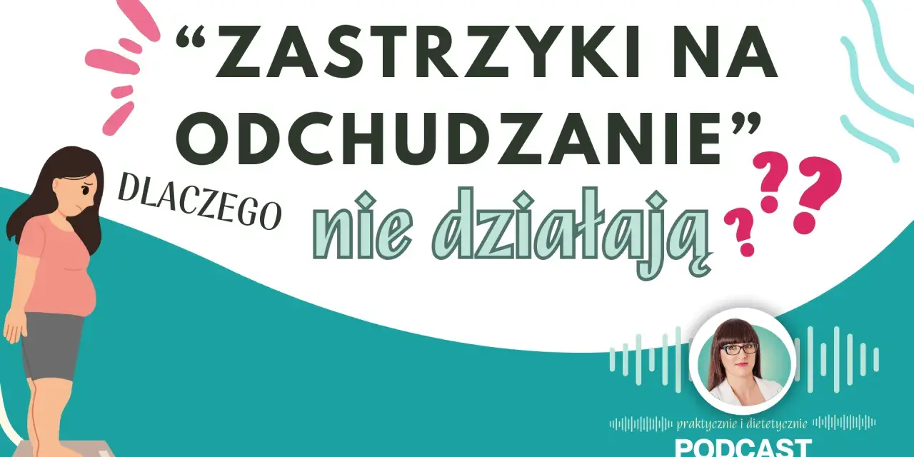 Smutna kobieta na wadze. Czy "zastrzyki na odchudzanie" naprawdę nie działają? Podcast praktycznie i dietetycznie.