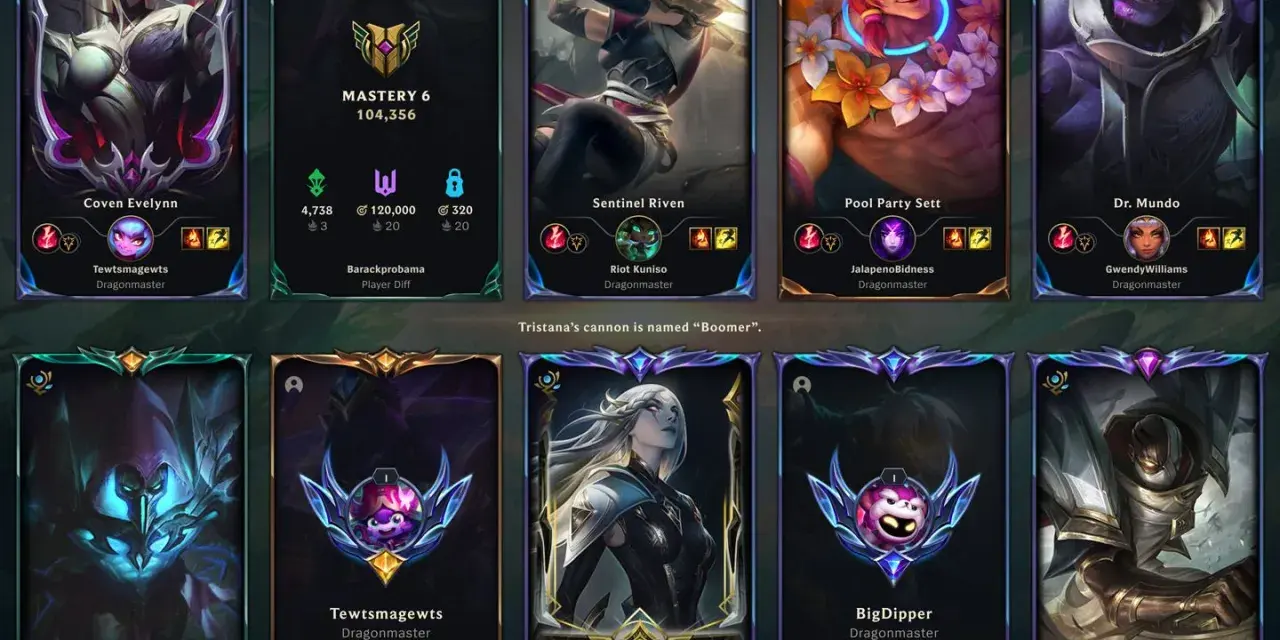 Ekran podsumowania gry League of Legends z awatarami postaci i nazwami graczy.