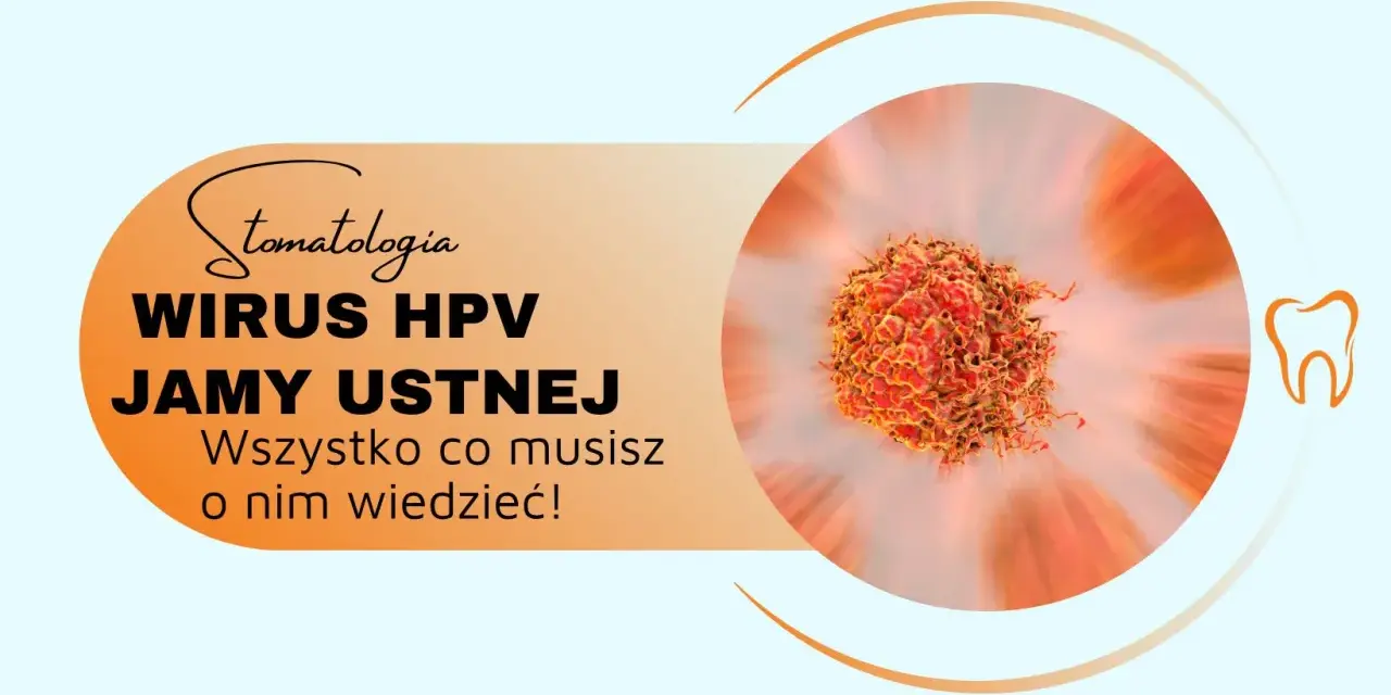Wirus HPV w jamie ustnej: wszystko, co musisz wiedzieć! Grafika przedstawia komórkę rakową i symbol zęba.
